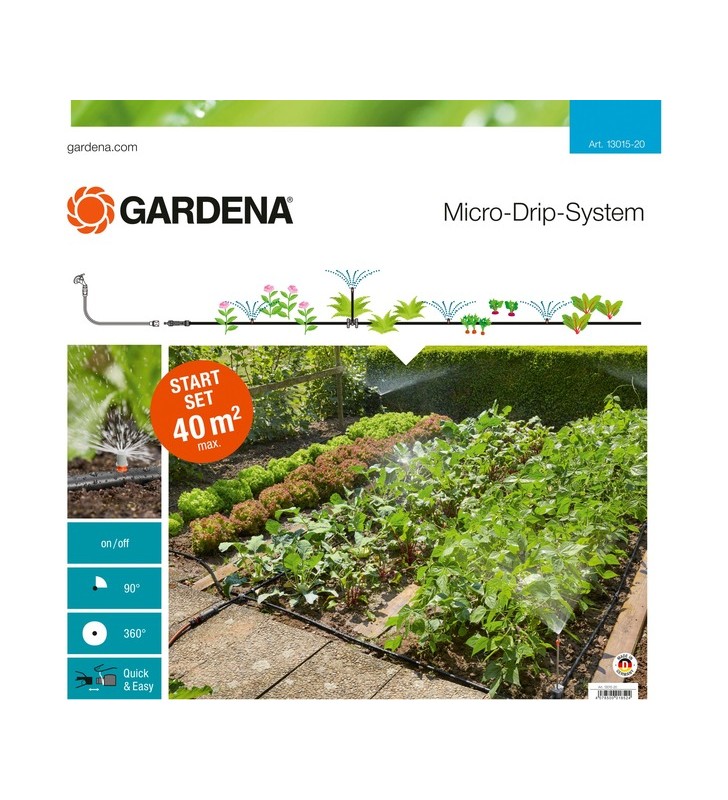 Set de start pentru suprafețe de plantat gardena, sistem de picurare (negru, pentru pat de flori sau legume de 40 m²)