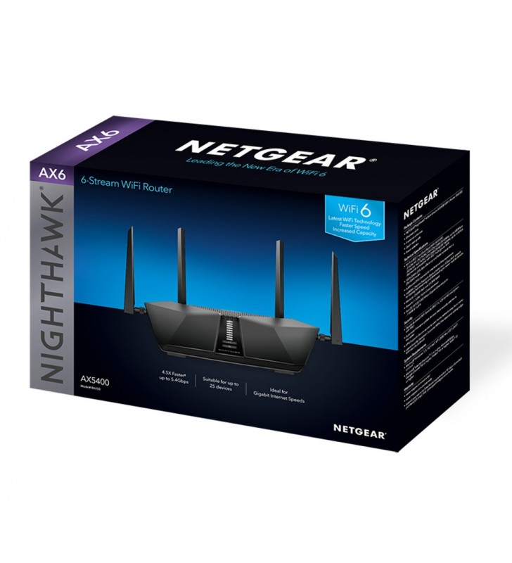 Netgear nighthawk ax5400 router wireless bandă dublă (2.4 ghz/ 5 ghz) gigabit ethernet negru