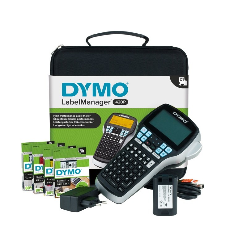 Dymo labelmanager 420p, mașină de etichetat (negru/argintiu, cu tastatură abc, s0915480)