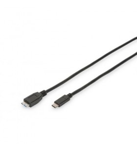 Cablu assmann superspeed usb-c male - microusb 3.0 tip b male, 1m, black