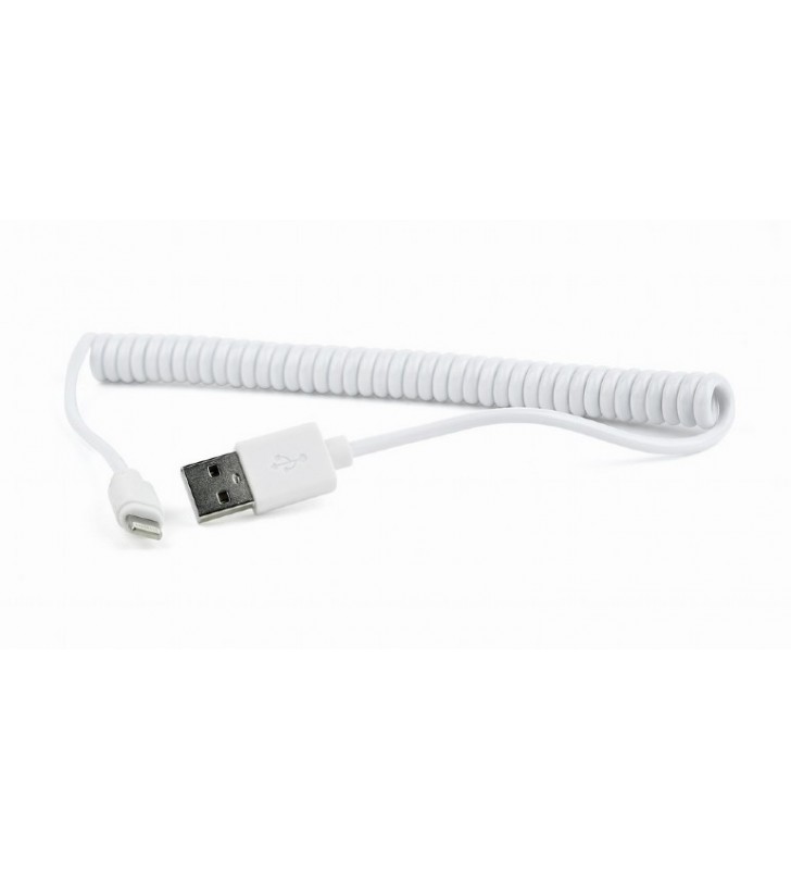 Cablu  usb2.0 a(m) for iphone, 1.5m, spiralat, white, gembird "cc-lmam-1.5m-w"