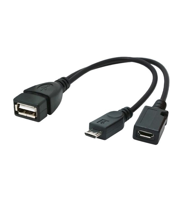 Cablu otg  gembird  0.5m, adaptor micro-usb (mama) &amp micro-usb (tata) la usb2.0 (mama) (bf &amp bm/af), black, "a-otg-afbm-0