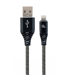 Cablu usb2.0 la lightning apple  gembird  1m, (am/lm), cotton braided premium, black&ampwhite, "cc-usb2b-amlm-1m-bw"