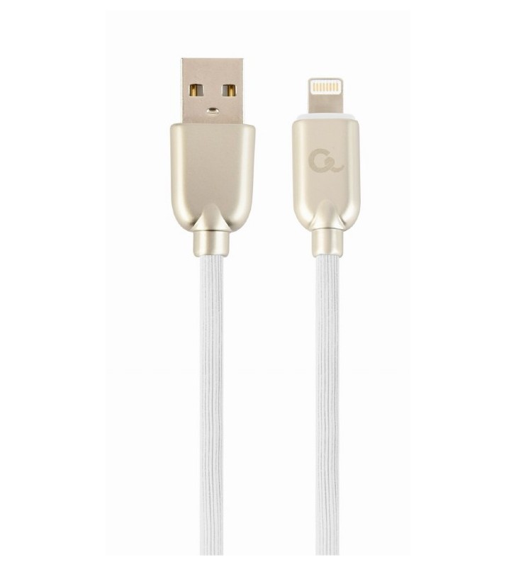 CABLU USB2.0 la Lightning Apple  GEMBIRD  1m, (AM/LM), premium rubber, white, "CC-USB2R-AMLM-1M-W"