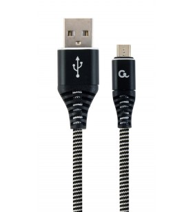 Cablu usb2.0 la micro-usb  gembird  2m,  (am/bm), cotton braided premium, black&ampwhite, "cc-usb2b-ammbm-2m-bw"