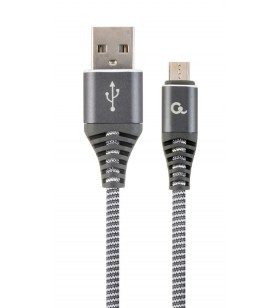 Cablu usb2.0 la micro-usb  gembird  2m,  (am/bm), cotton braided premium, space gray&ampwhite, "cc-usb2b-ammbm-2m-wb2"