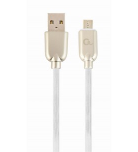 Cablu usb2.0 la micro-usb  gembird  2m,  (am/bm), premium rubber, white, "cc-usb2r-ammbm-2m-w"