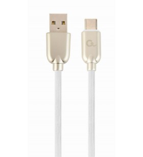 Cablu usb2.0 la usb2.0 type-c  gembird   1m, (am/cm), premium rubber, white, "cc-usb2r-amcm-1m-w"