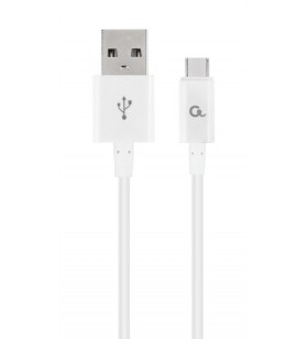 Cablu usb2.0 la usb2.0 type-c,  gembird   1m, (am/cm), charging max. 2.1a, white, "cc-usb2p-amcm-1m-w"