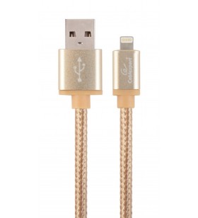 Cotton braided 8-pin cable with metal connectors, 1.8 m, gold color, blister "ccb-musb2b-amlm-6-g"