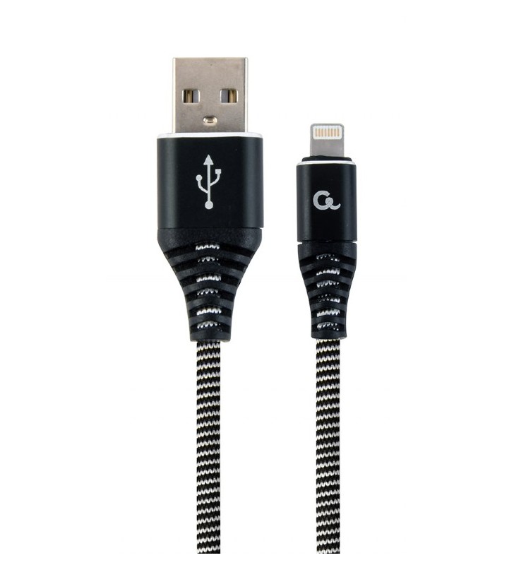 Premium cotton braided 8-pin charging and data cable, 2 m, black/white "cc-usb2b-amlm-2m-bw"