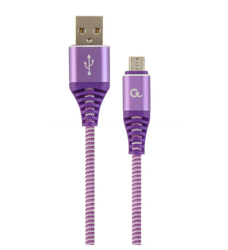 Premium cotton braided Micro-USB charging and data cable, 1 m, purple/white "CC-USB2B-AMmBM-1M-PW"