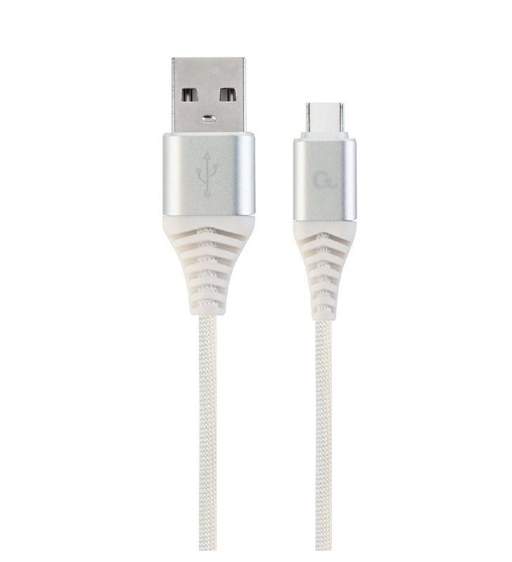 Premium cotton braided type-c usb charging and data cable, 1 m, silver/white "cc-usb2b-amcm-1m-bw2"