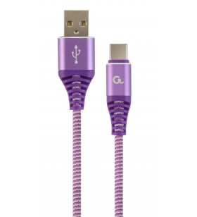 Premium cotton braided type-c usb charging and data cable, 2 m, purple/white "cc-usb2b-amcm-2m-pw"