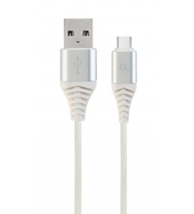 Premium cotton braided type-c usb charging and data cable, 2 m, silver/white "cc-usb2b-amcm-2m-bw2"