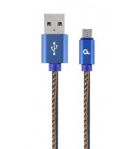 Premium jeans (denim) micro-usb cable with metal connectors, 2 m, blue "cc-usb2j-ammbm-2m-bl"