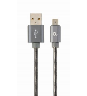 Premium spiral metal micro-usb charging and data cable, 2 m, metallic-grey "cc-usb2s-ammbm-2m-bg"