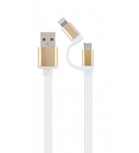 Usb charging combo cable, 1 m, white cord, gold connector "cc-usb2-am8pmb-1m-gd"