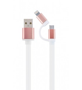 Usb charging combo cable, 1 m, white cord, pink connector "cc-usb2-am8pmb-1m-pk"