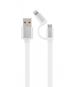 Usb charging combo cable, 1 m, white cord, silver connector "cc-usb2-am8pmb-1m-sv"