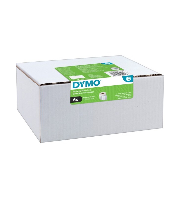 Dymo labelwriter etichete multifuncționale originale 32x57mm, 6 role cu câte 1000 de etichete fiecare (alb, din nou detașabil, 2093094)