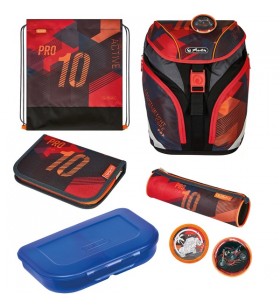 Herlitz softlight plus sports, ghiozdan (negru/roșu, inclusiv trusă de 16 piese, trusă, geantă de sport)
