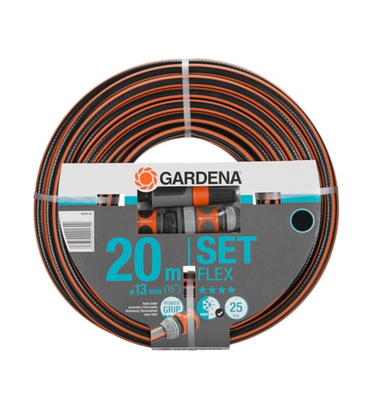 Set furtun comfort flex gardena 13 mm (1/2") (negru/portocaliu, 20 de metri, cu conectori)