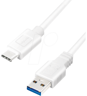 Logilink cu0175 logilink - usb 3.2 gen1x1 cable, usb-a male to usb-c male, white, 1.5m