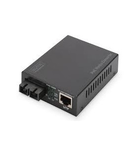 Gigabit ethernet poe+ media converter, multimode 802.3at, 30w, sc connector, up to 0.5km