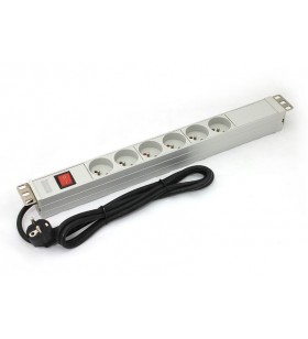 Asm a-19-strip-1-imp pdu outlet strip 19 rack 6xtype e, 1.8m cable with schuko, on/off, aluminium