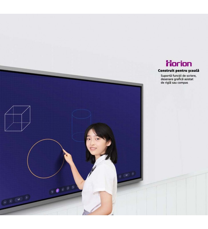 Ecran interactiv horion 65m5apro, 65 inch, 8gb ddr4 + 64gb standard, android 9.0, mt9950, procesor arm a73,1.8ghz,d-led 3840*2160,13m camera