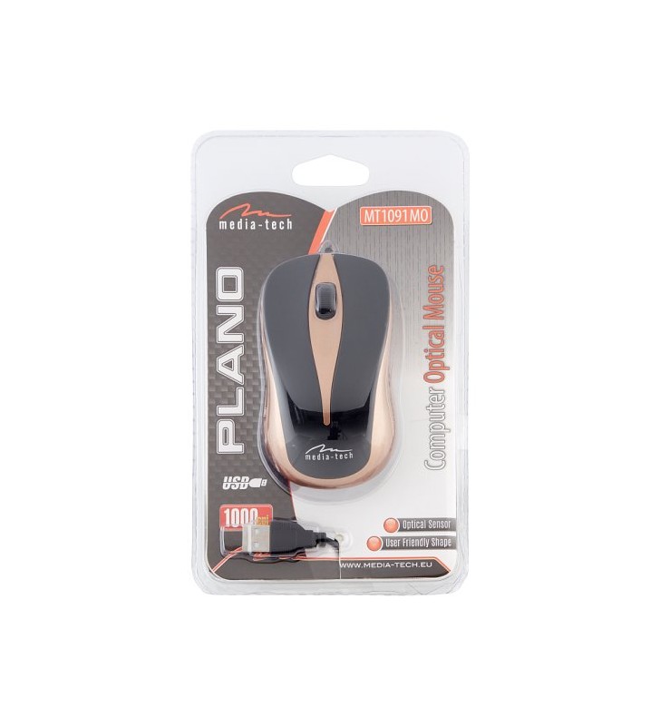 Mediatech mt1091mo plano - optical mouse 800 cpi, 3 buttons + scrolling wheel, usb interface