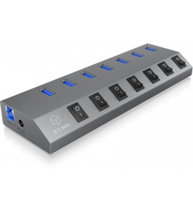 Icybox ib-hub1701-u3 icybox 7x port usb 3.0 hub and charger, on/off switch for every port