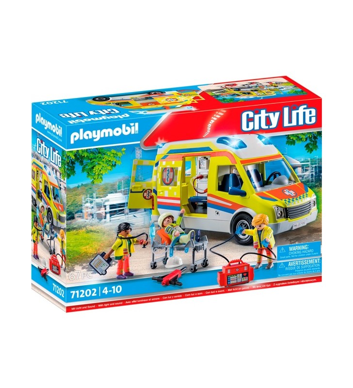 Playmobil 71202 city life - ambulanta cu lumina si sunet, jucarie de constructie