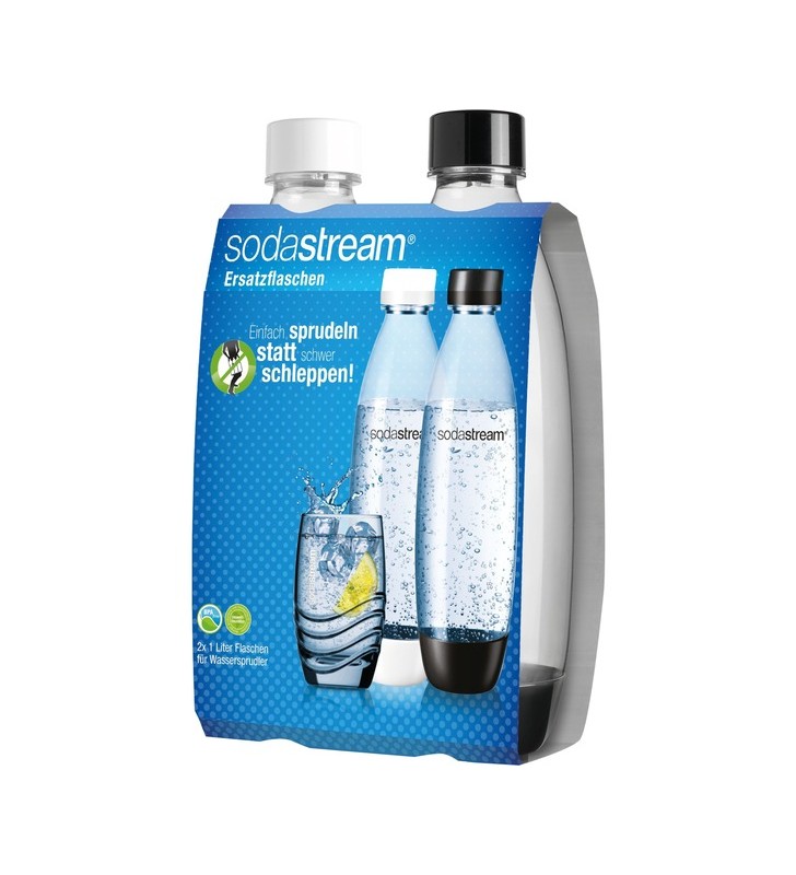 Sticla sodastream pet fuse pachet duo de 1 litru, sticla de baut (transparent/negru, 1x alb, 1x negru)