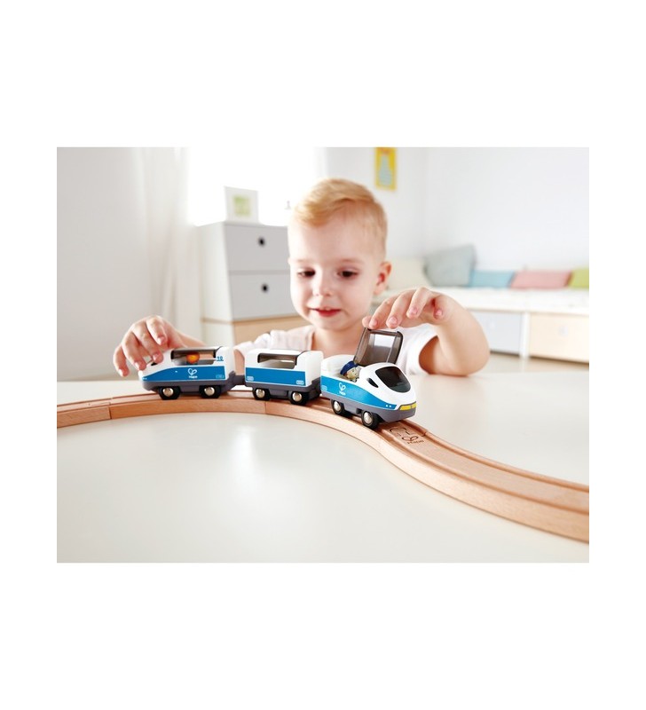 Vehicul de jucărie cu tren interurban hape (albastru alb)