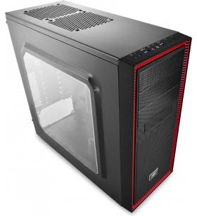 Carcasa deepcool middle-tower  atx, 2 120mm red led fan (incluse), side window, front audio &amp 1x usb 3.0, 1x usb 2.0, red&amp