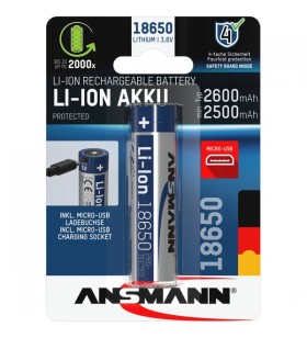 Baterie ansmann li-ion 18650 2600 mah cu mufa de incarcare micro usb (18650, 1 bucată)