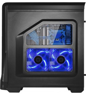 Carcasa spire middle-tower atx, gaming, x2 "samurai", front usb &amp audio, 2x 120mm blue led fan (incluse), side window, blac