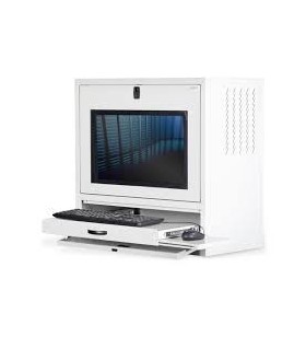 Wall mounting workstation cabinet w. screen holder 2 compartments, 651x670x350 mm