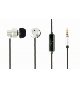 Metal earphones with microphone, "paris", silver "mhs-ep-cdg-s"