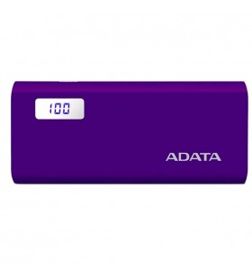 Power bank adata 12500mah, 2 x usb, digital display pt. status baterie, p12500d 12.500 mah, 2.1a out, purple, "ap12500d-dgt-5v-c