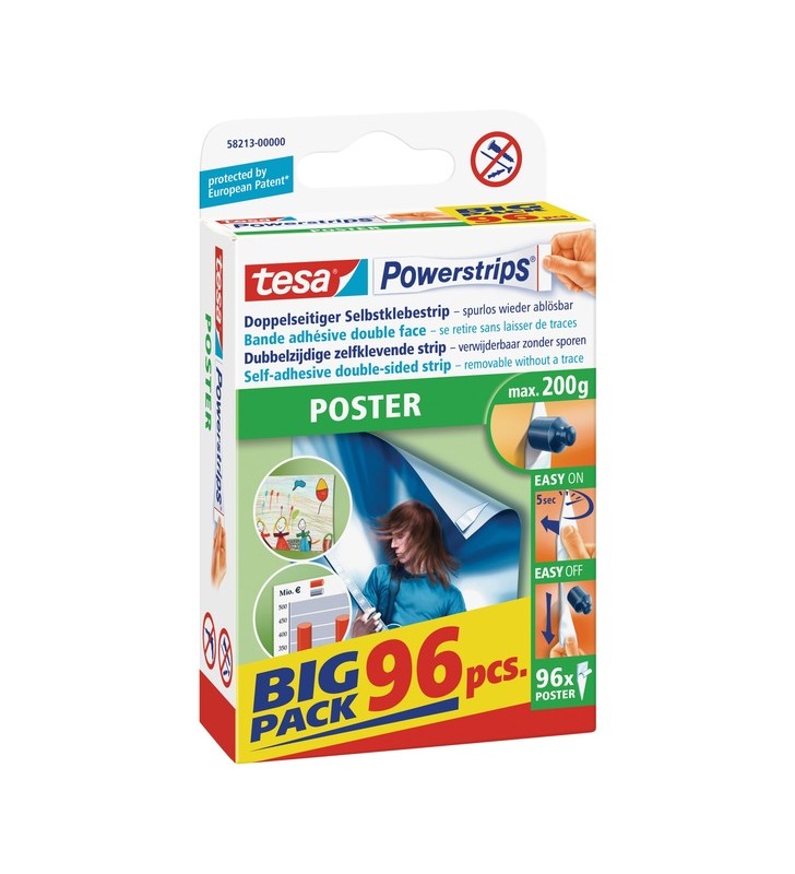 Tesa powerstrips poster big pack, adeziv (alb, 96 bucăți)