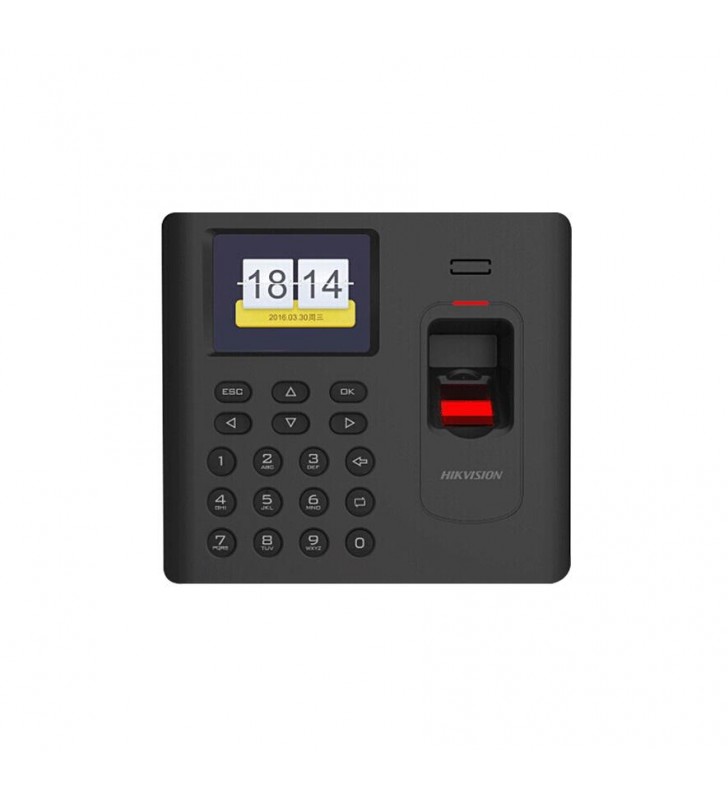 Controler de acces biometric stand alone cu tastatura, cartelede proximitate em(125khz) si functii de time attendance hikvision