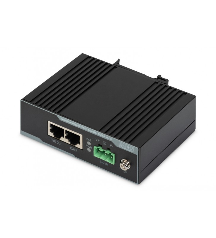 Industrial gigabit poe+ injector 802.3at 60w power output, din rail and wall mount design,