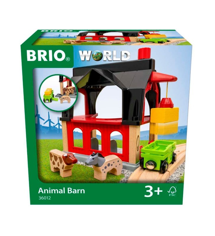 Brio world hambar de animale cu căruță de fân, clădire de joacă