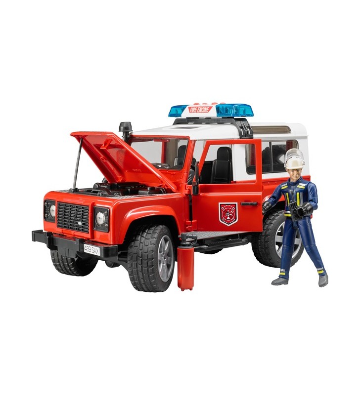 Bruder land rover station wagon motor de pompieri, model de vehicul (rosu alb)