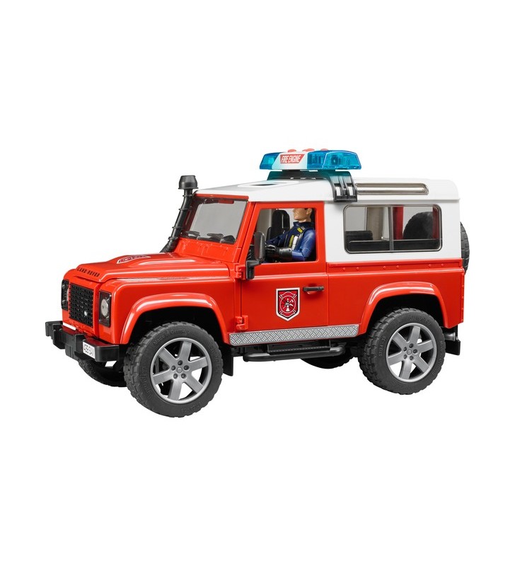 Bruder land rover station wagon motor de pompieri, model de vehicul (rosu alb)