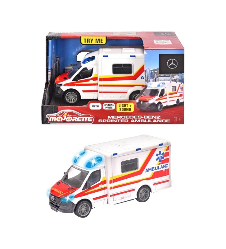 Majorette mercedes-benz sprinter ambulanță, vehicul de jucărie (alb roșu)