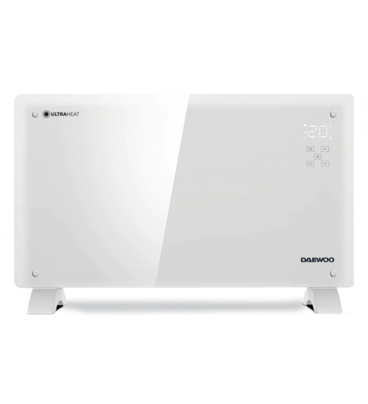 Convector electric smart daewoo, putere 1500 w, suprafata incalzire sticla, conectare wifi compatibil cu android si ios, touch control, design compact, display led, timer, lungime cablu 1.7 metri